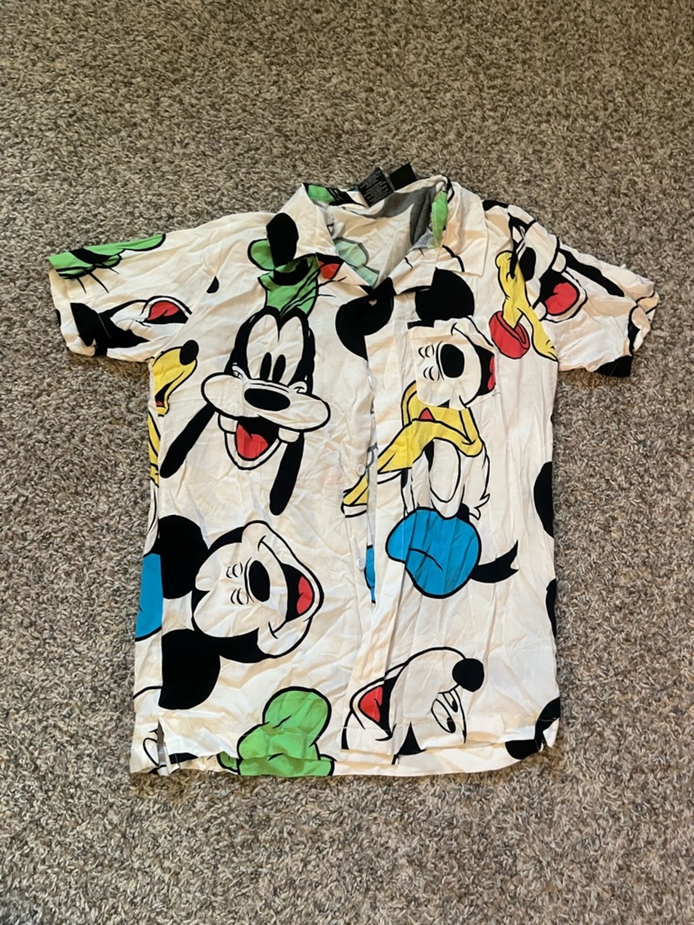 Disney Character Print Short Sleeve Button-Up - White Multicolor